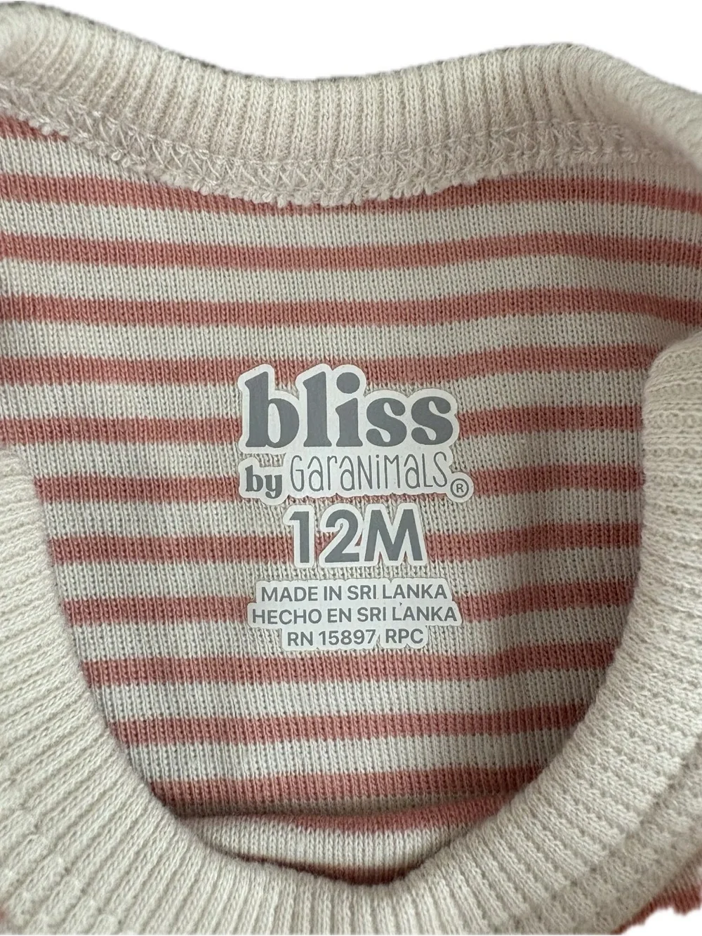 NWOT 100% Cotton Pink & Beige Striped Baby Long Sleeve Bodysuit Onesie